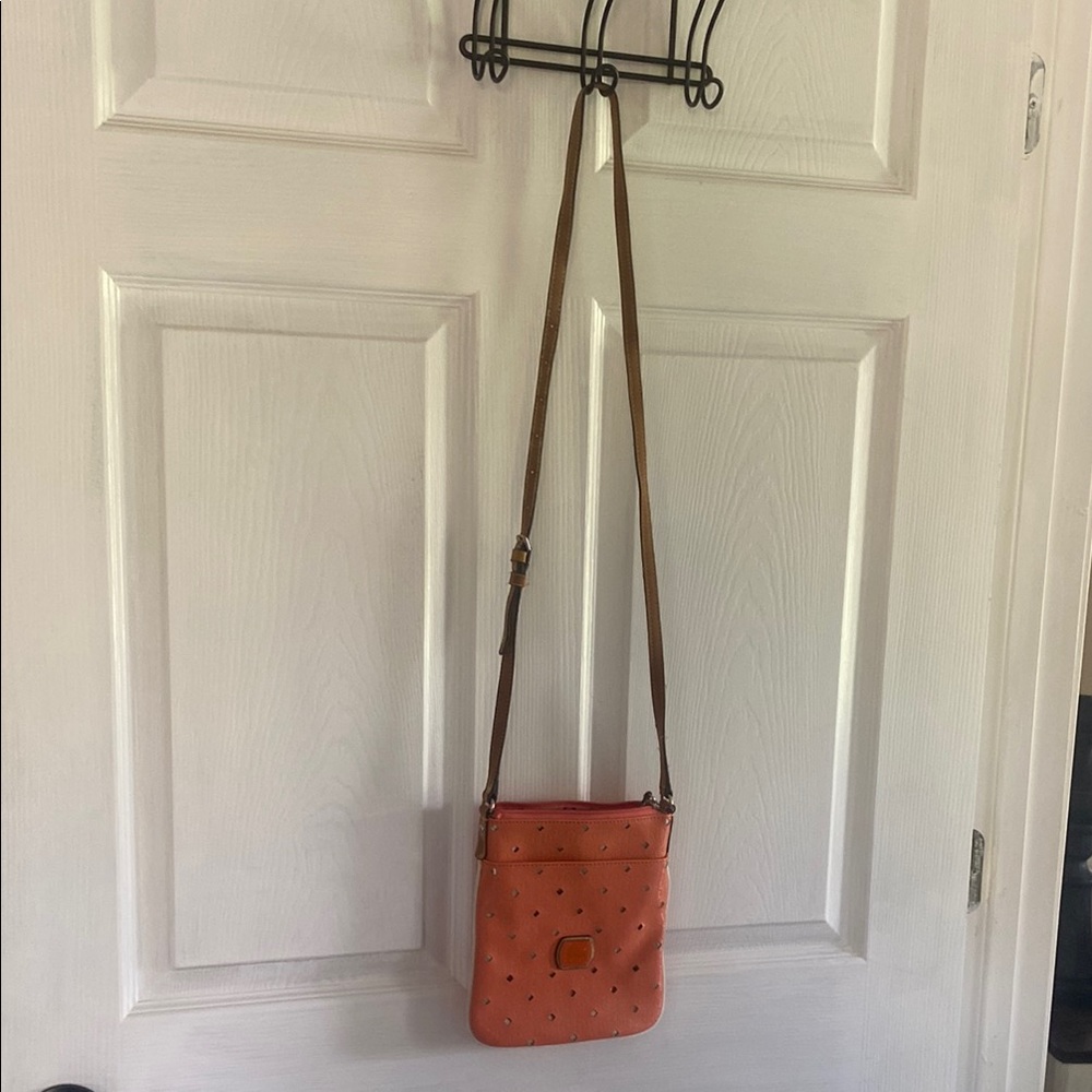 Guess Orange and Brown Leather Crossbody Bag